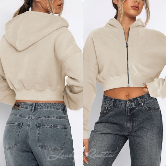 Cropped Hooded Zip-Up Jacket - Picture 1 of 5